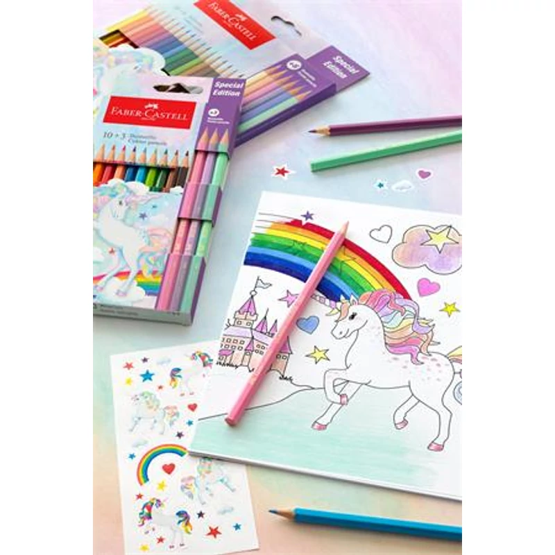 Színes ceruza készlet, hatszögletű, FABER-CASTELL"Unikornis" 10 + 3 különböző szín