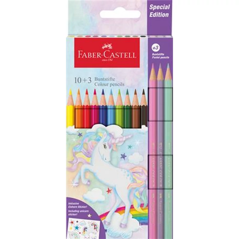 Színes ceruza készlet, hatszögletű, FABER-CASTELL"Unikornis" 10 + 3 különböző szín
