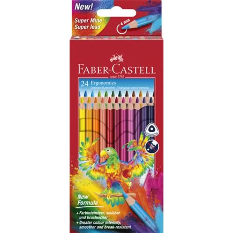 Színes ceruza készlet, háromszögletű, FABER-CASTELL "Papagáj", 24 különböző szín