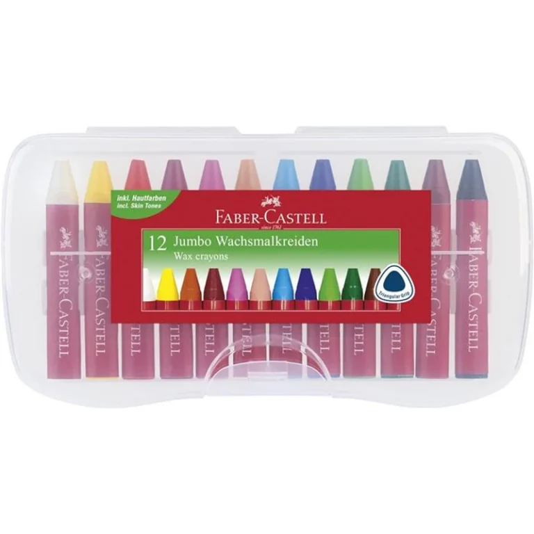 Zsírkréta, háromszögletű, FABER-CASTELL "Jumbo", 12 különböző szín