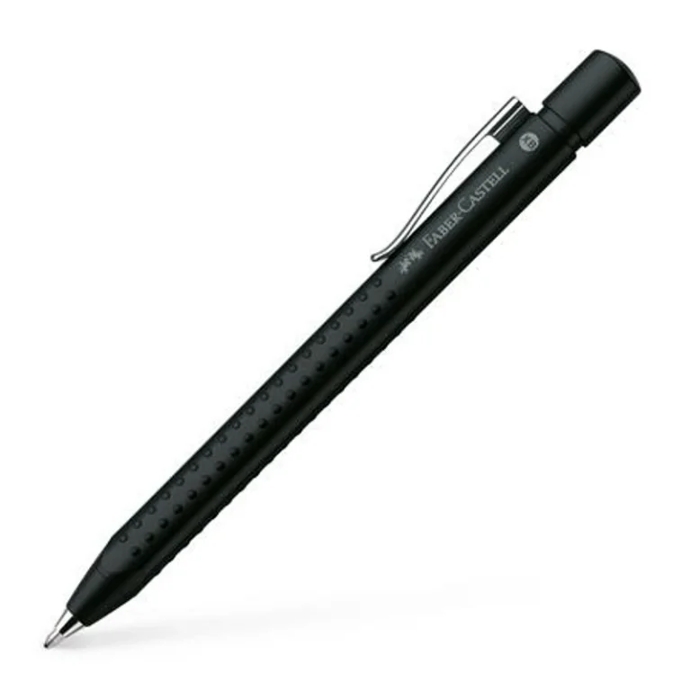 Golyóstoll, 0,35 mm, nyomógombos, metál fekete tolltest, FABER-CASTELL "Grip-2011", kék