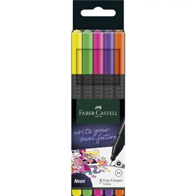 Tűfilc készlet, 0,4 mm, FABER-CASTELL "Grip", 5 különböző neon szín