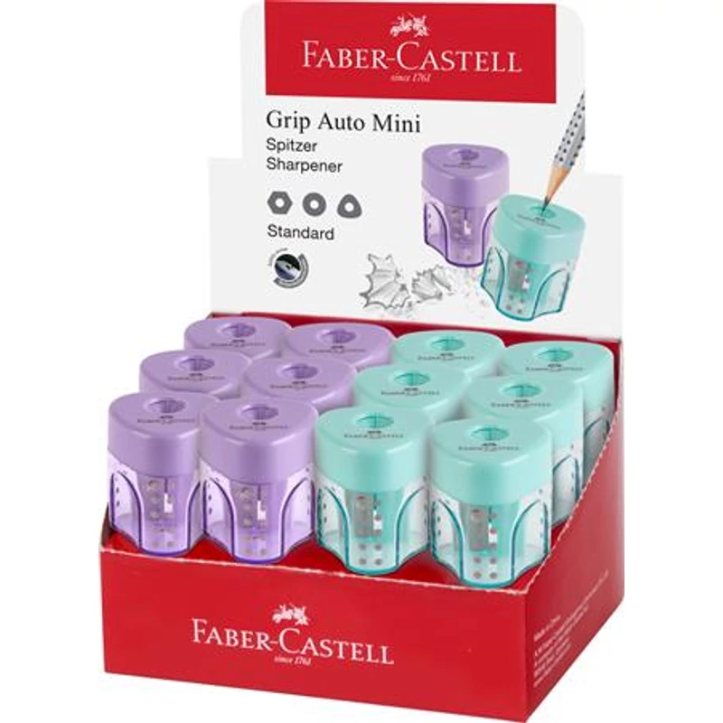 Hegyező display, egylyukú, tartályos FABER-CASTELL "GRIP Auto Mini", vegyes pasztell színek