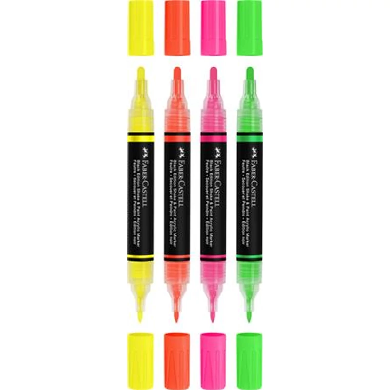 Dekormarker készlet, 1,0 / 3,0 mm, kétvégű, akril, FABER-CASTELL "Shake&Paint", 4 különböző neon szín