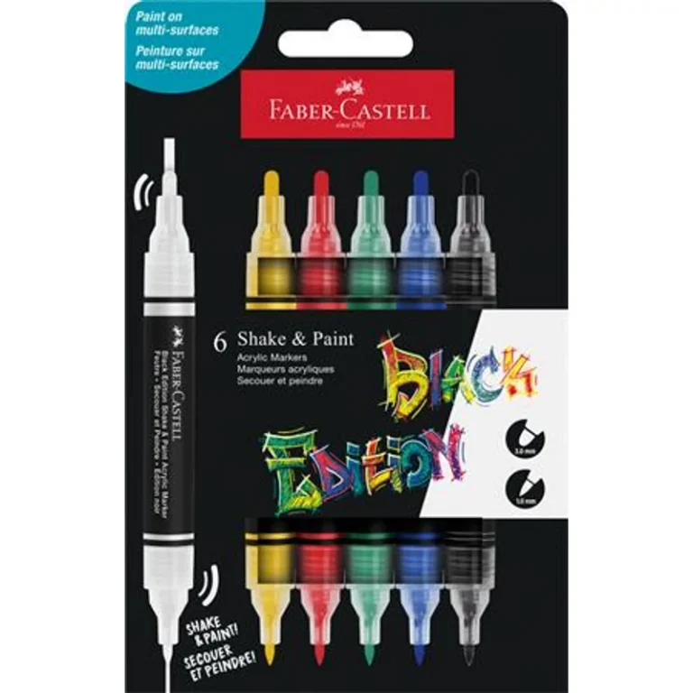 Dekormarker készlet, 1,0 / 3,0 mm, kétvégű, akril, FABER-CASTELL "Shake&Paint", 6 különböző szín