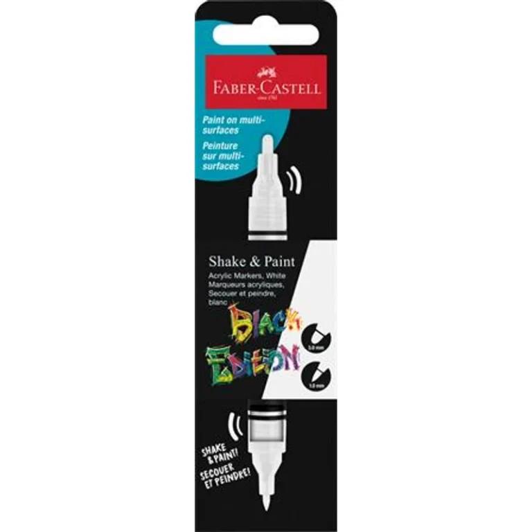 Dekormarker, 1,0 / 3,0 mm, kétvégű, akril, FABER-CASTELL "Shake&Paint", fehér