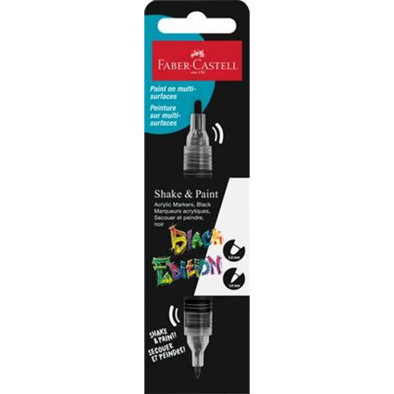 Dekormarker, 1,0 / 3,0 mm, kétvégű, akril, FABER-CASTELL "Shake&Paint", fekete