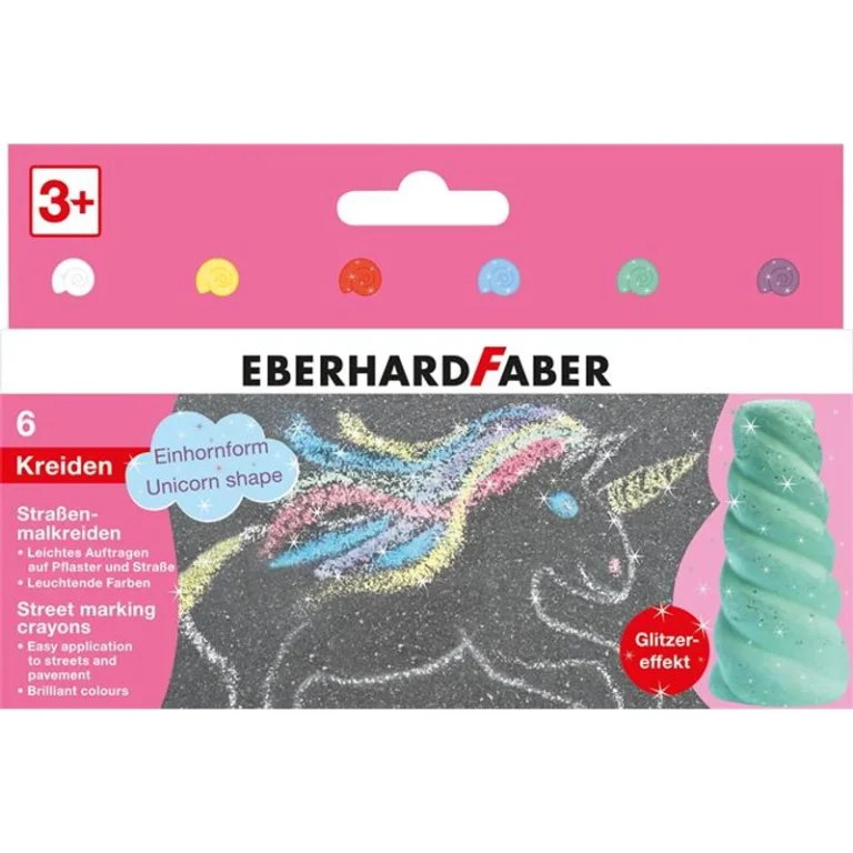 Aszfaltkréta készlet, EBERHARD FABER "Unikornis", 6 csillámos szín