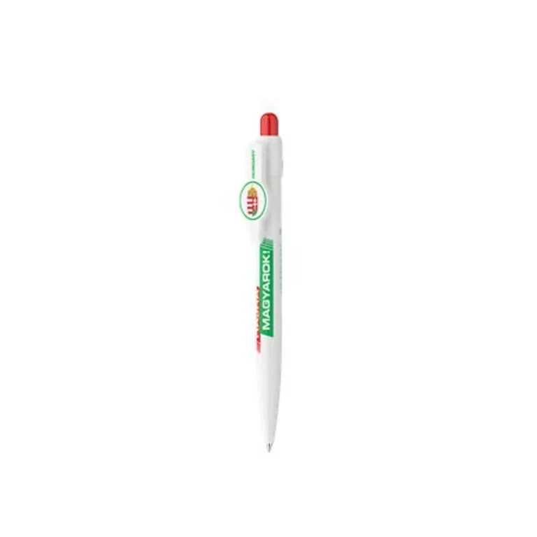 Golyóstoll, 0,8 mm, nyomógombos, fehér tolltest, ICO "Hajrá Magyarok", kék