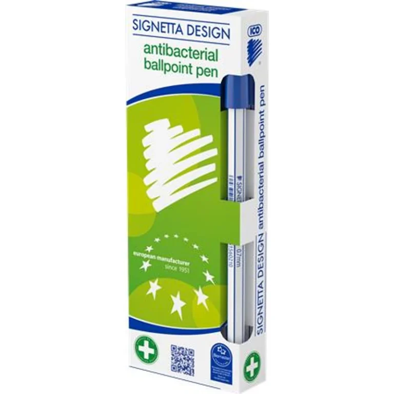 Golyóstoll 0,7 mm, kupakos, antibakteriális, ICO "Signetta", kék