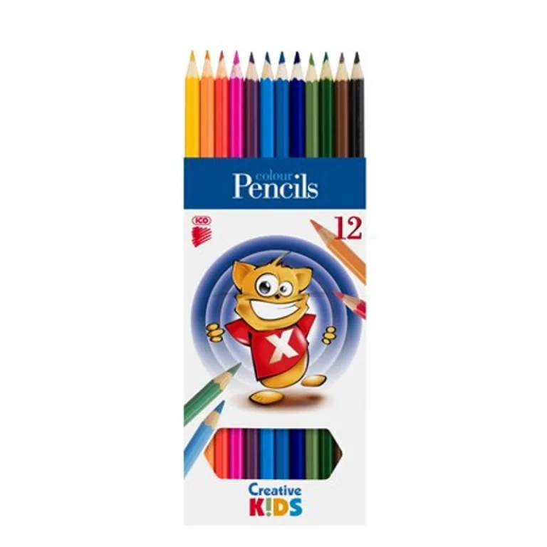 Színes ceruza készlet, hatszögletű, ICO „Creative Kids”, 12 különböző szín