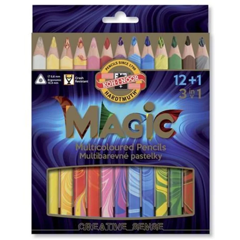 Színes varázsceruza készlet, háromszögletű, KOH-I-NOOR "Magic 3408", 12 + 1 különböző szín