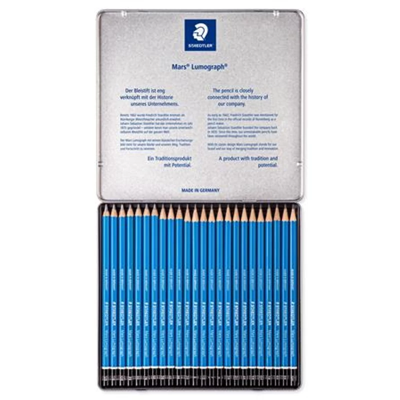 Grafitceruza készlet, fém doboz, hatszögletű, STAEDTLER "Mars® Lumograph® 100", 24 különböző keménység