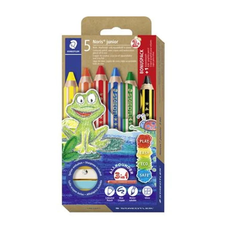 Színes ceruza készlet, grafitceruzával, hegyezővel, STAEDTLER "Noris® junior 140", 5 + 1 különböző szín