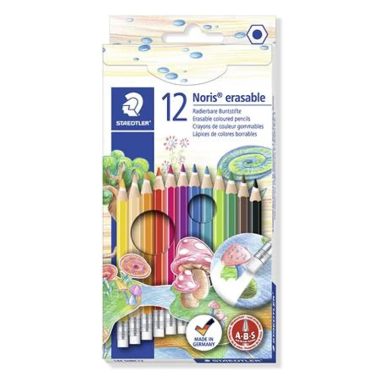 Színes ceruza készlet radírral, hatszögletű, STAEDTLER „Noris Club”, 12 különböző szín