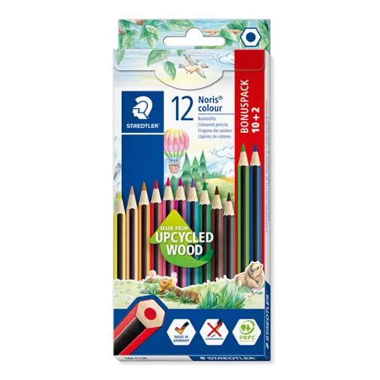 Színes ceruza készlet, hatszögletű, STAEDTLER "Noris Colour 185", 10 + 2 különböző szín
