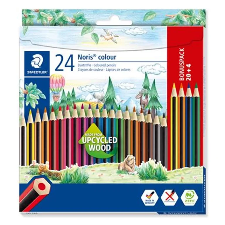Színes ceruza készlet, hatszögletű, STAEDTLER "Noris Colour 185", 20 + 4 különböző szín