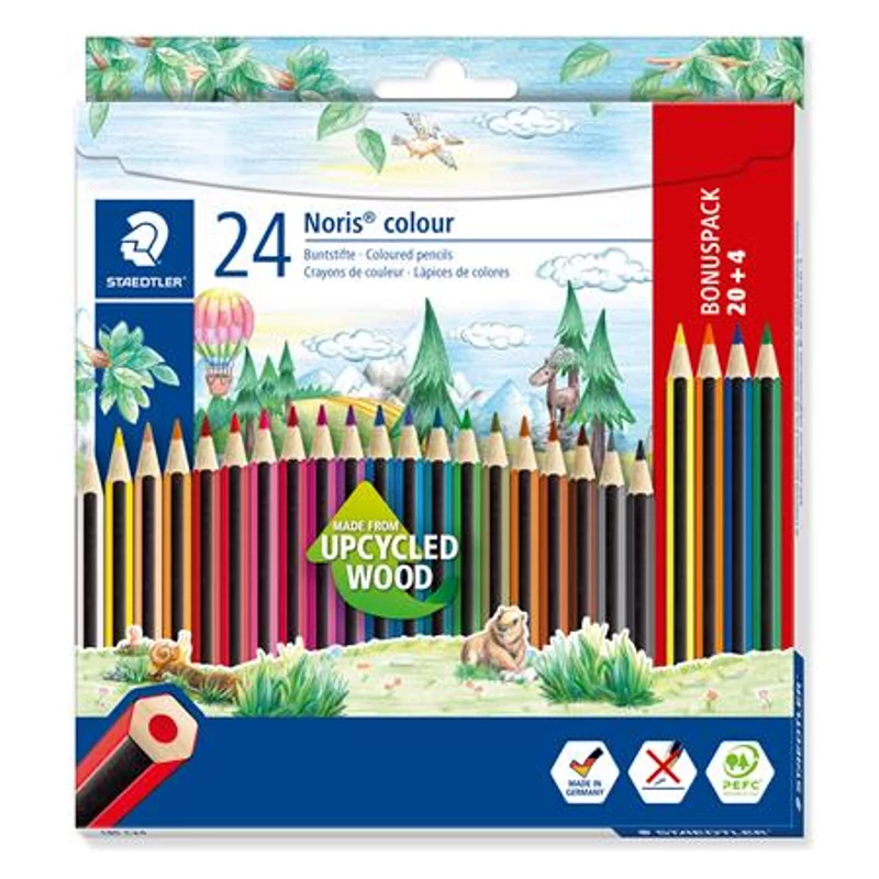 Színes ceruza készlet, hatszögletű, STAEDTLER "Noris Colour 185", 20 + 4 különböző szín