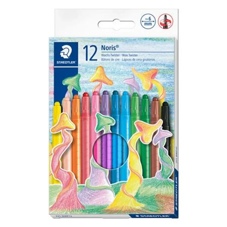 Zsírkréta, csavarós, STAEDTLER „Noris 221”, 12 különböző szín