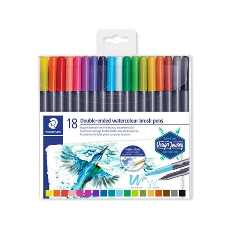 Ecsetirón készlet, 0,5-0,8 / 1,0-6,0 mm, kétvégű, STAEDTLER "3001", 18 szín