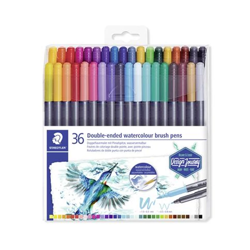 Ecsetirón készlet, 0,5-0,8 / 1,0-6,0 mm, kétvégű, STAEDTLER "3001", 36 szín