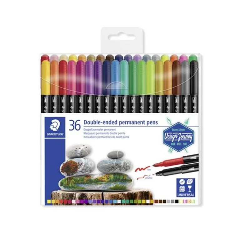 Alkoholos marker készlet, 0,5 / 3,0 mm, kétvégű, STAEDTLER "3187", 36 különböző szín