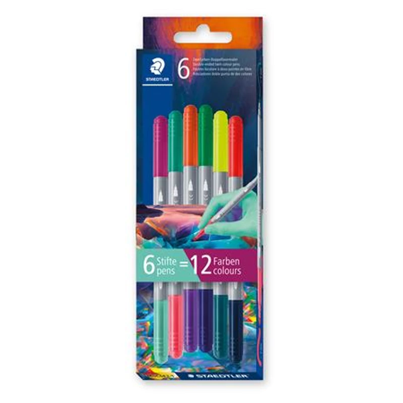 Filctoll készlet, 1 / 3 mm, kétvégű, kimosható, STAEDTLER® "3280", Multiverzum 1, 6 különböző szín