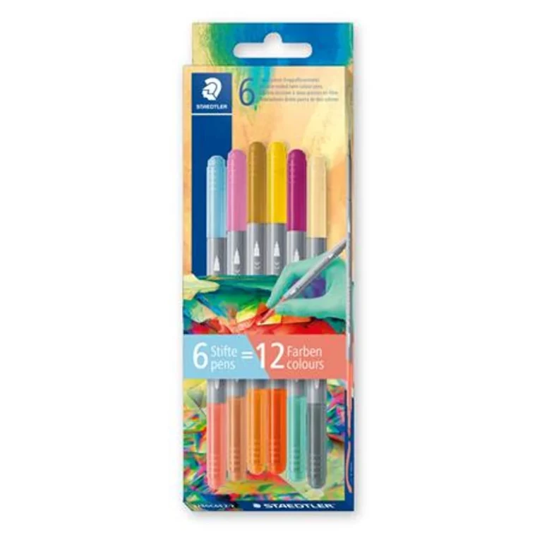 Filctoll készlet, 1 / 3 mm, kétvégű, kimosható, STAEDTLER® "3280", Multiverzum 2, 6 különböző szín