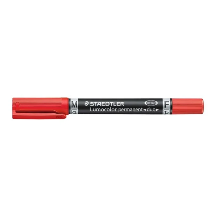 Alkoholos marker, 0,6 / 1,5 mm, kúpos, kétvégű, STAEDTLER "Lumocolor® duo 348", piros