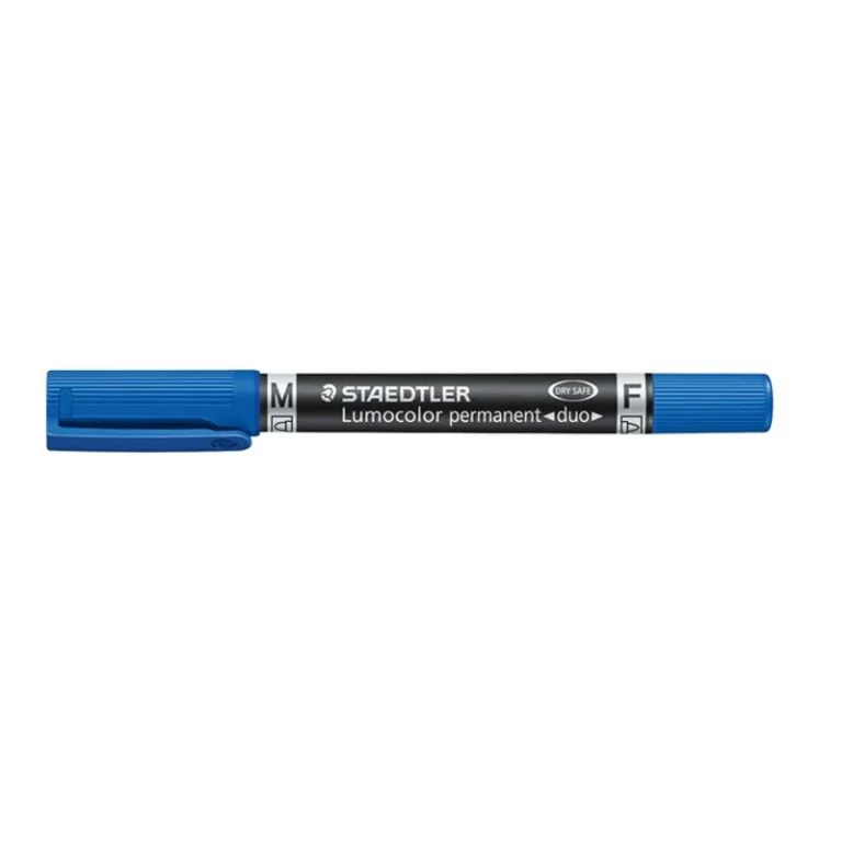 Alkoholos marker, 0,6 / 1,5 mm, kúpos, kétvégű, STAEDTLER "Lumocolor® duo 348", kék