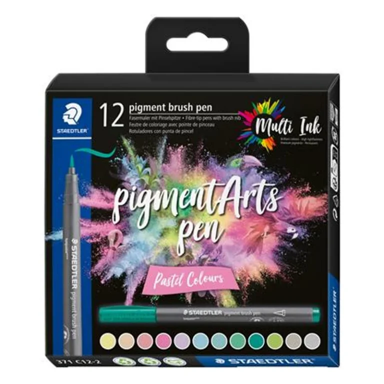 Ecsetirón készlet, STAEDTLER "Pigment brush 371", 12 különböző pasztell szín