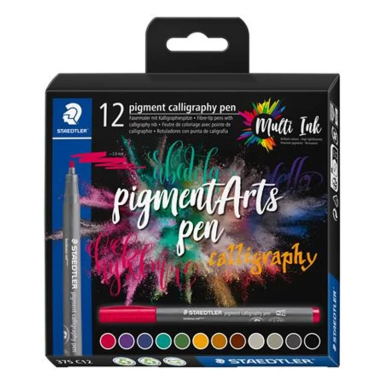Kalligrafikus filctoll készlet, 2 mm, STAEDTLER "Pigment 375", 12 különböző szín