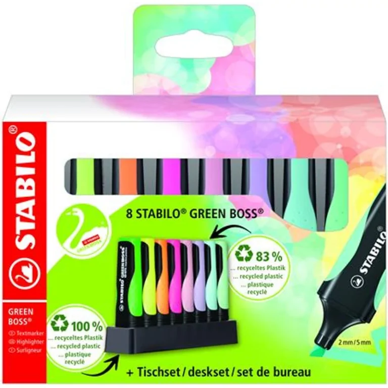 Szövegkiemelő készlet, 2-5 mm, STABILO "Green Boss Pastel", 8 db-os asztali készlet