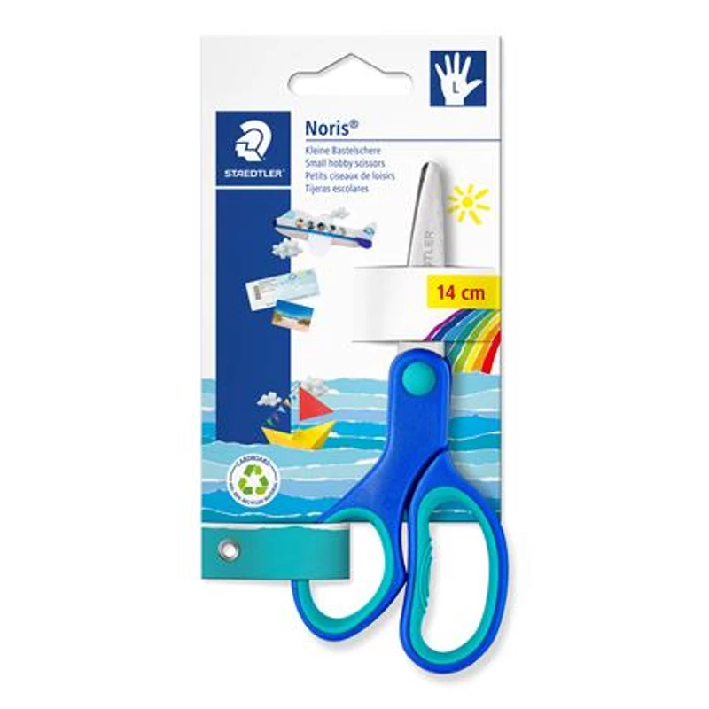 Olló, iskolai, 14 cm, balkezes, STAEDTLER „Noris 965”, kék