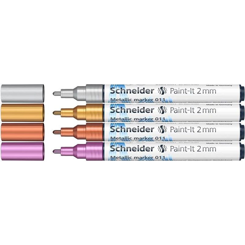 Metálfényű marker készlet, 2 mm, SCHNEIDER "Paint-It 011", 4 különböző szín