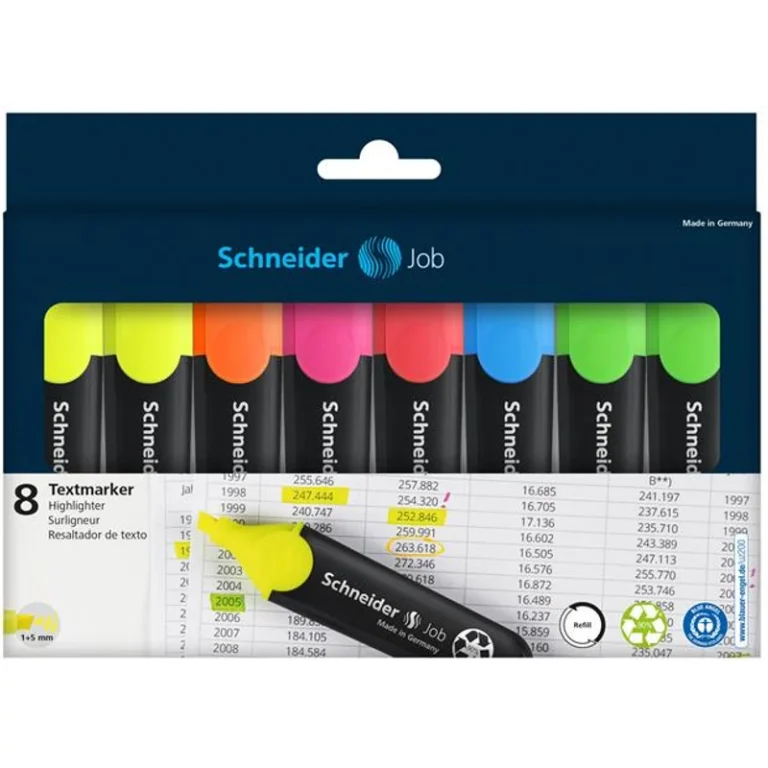 Szövegkiemelő készlet, 1-5 mm, SCHNEIDER "Job 150", 6 + 2 szín