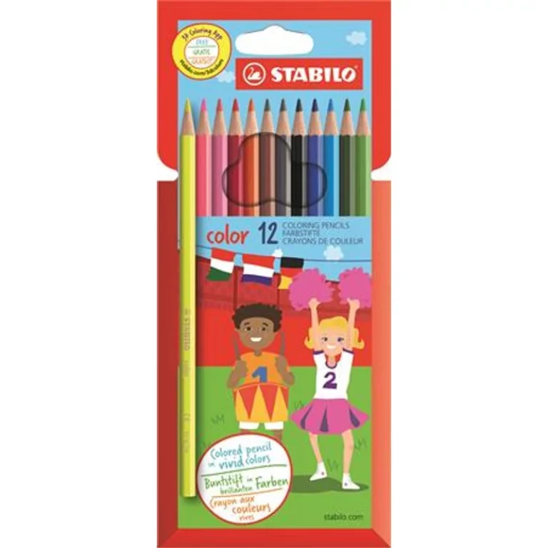 Színes ceruza készlet, hatszögletű, STABILO „Color”, 12 különböző szín