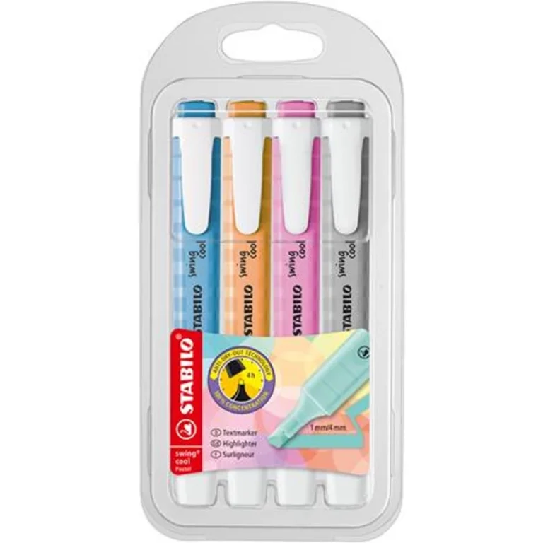 Szövegkiemelő készlet, 1-4 mm, STABILO "Swing cool Pastel", 4 különböző szín