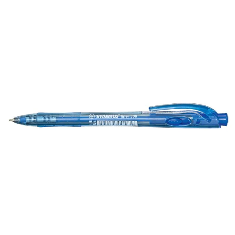 Golyóstoll, 0,38 mm, nyomógombos, STABILO "Liner 308", kék