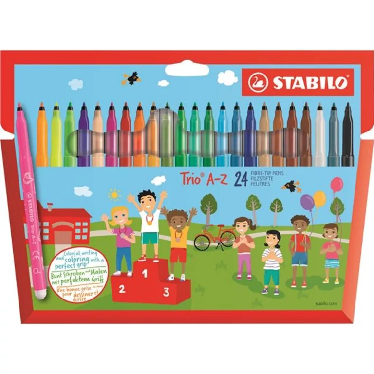 Filctoll készlet, 0,7 mm, STABILO "Trio A-Z", 24 különböző szín