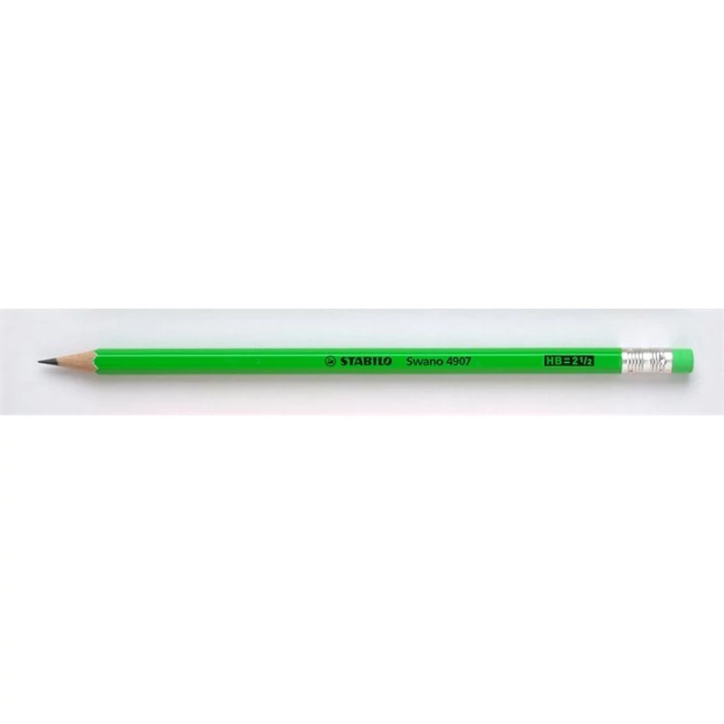 Grafitceruza radírral, HB, hatszögletű, STABILO "Swano Neon", zöld