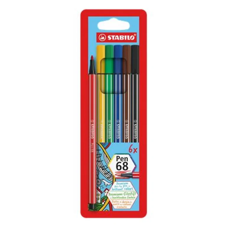 Filctoll készlet, 1 mm, STABILO "Pen 68", 6 különböző szín