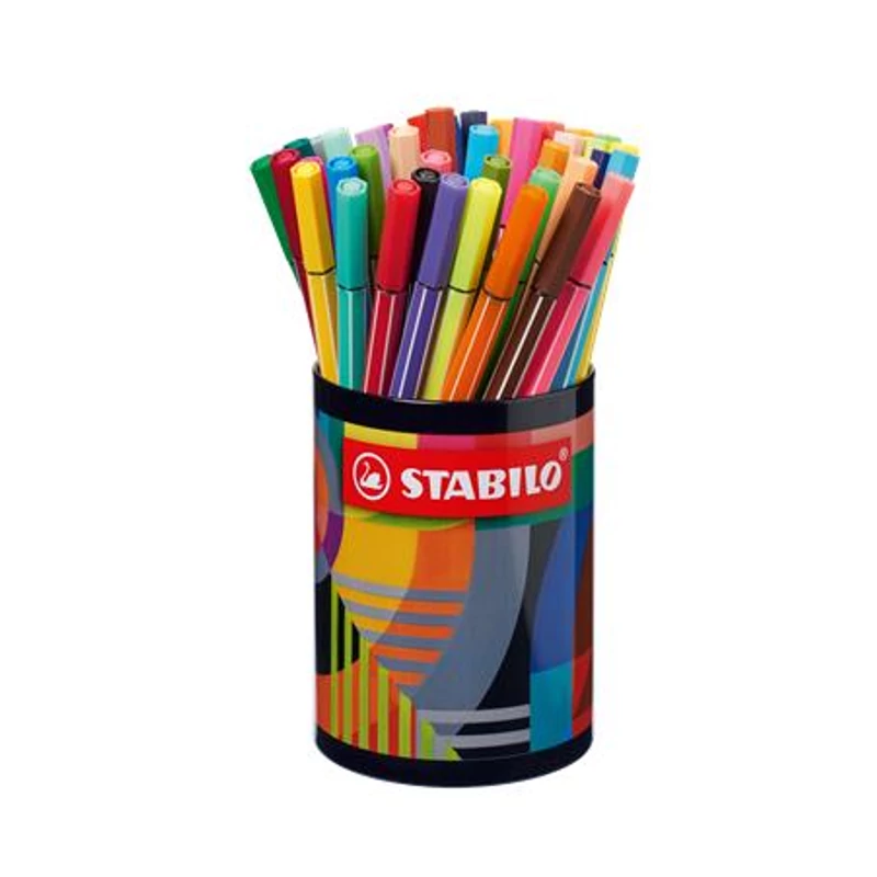 Filctoll készlet, hengeres fém doboz, 1 mm, STABILO "Pen 68 ARTY", 45 különböző szín