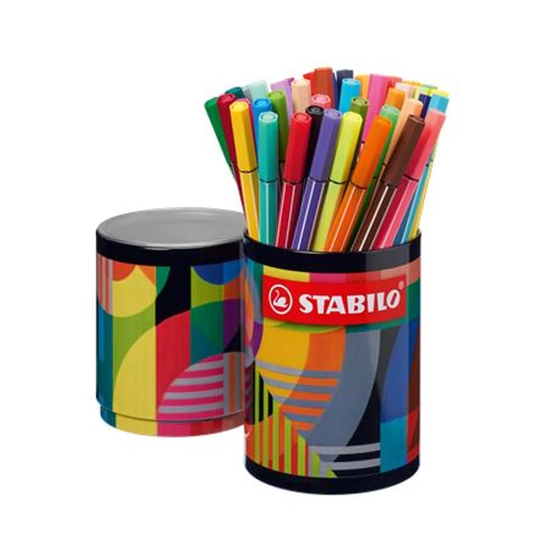 Filctoll készlet, hengeres fém doboz, 1 mm, STABILO "Pen 68 ARTY", 45 különböző szín