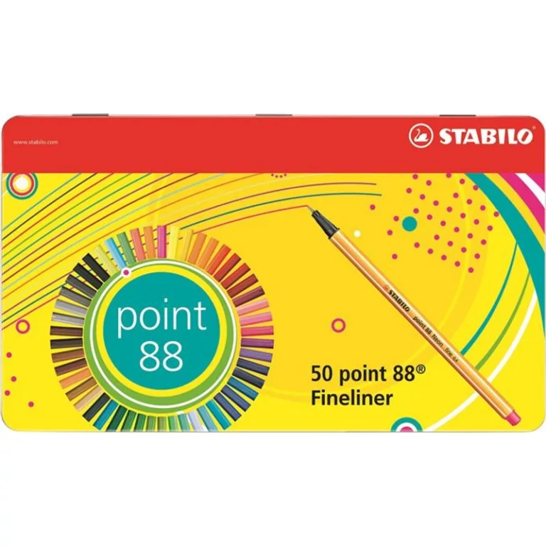 Tűfilc készlet, 0,4 mm, fém doboz, STABILO "Point 88", 47 + 3 különböző szín