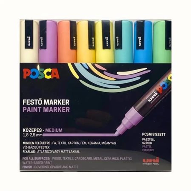 Dekormarker készlet, 1,8-2,5 mm, UNI "Posca PC-5M", 8 különböző pasztell szín