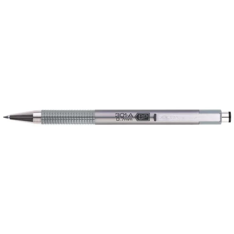 Golyóstoll, 0,24 mm, nyomógombos, ezüst tolltest, ZEBRA "F-301 A", kék