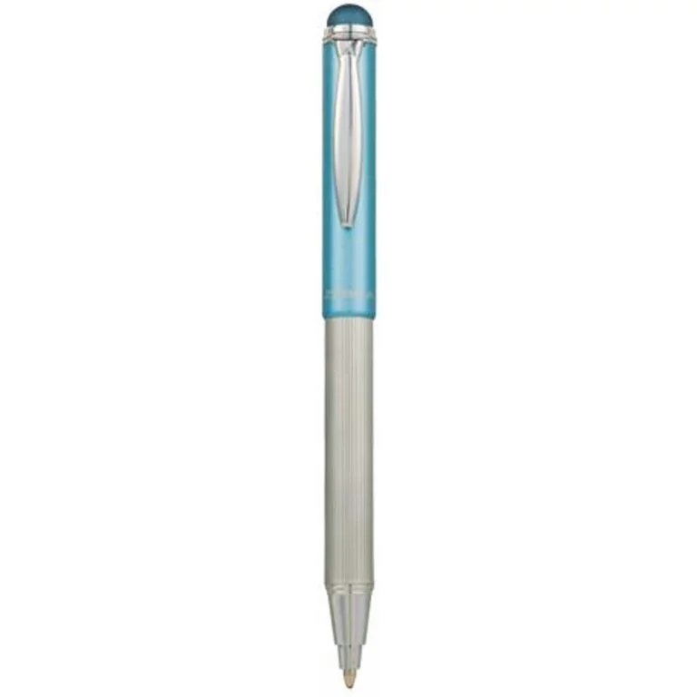 Golyóstoll, 0,24 mm, teleszkópos, rozsdamentes acél, világoskék tolltest, ZEBRA "Telescopic Metal Stylus", kék