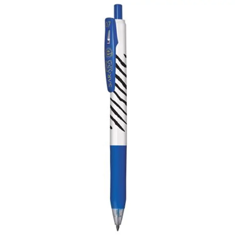 Zseléstoll, 0,33 mm, nyomógombos, csíkos test, ZEBRA "Sarasa Clip", kék