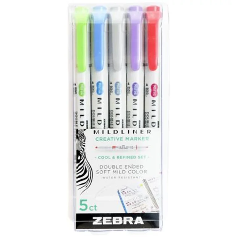 Szövegkiemelő készlet, 1,4 / 4,0 mm, kétvégű ZEBRA "Mildliner Cool & Refined" 5 szín